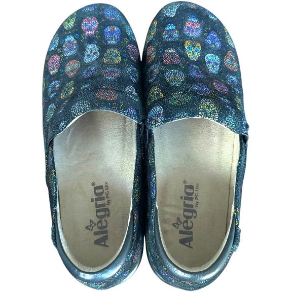 Alegria Keli PRO Sugar Skulls Dottie Slip On Professional Clog Shoes Black 37 - Picture 4 of 13